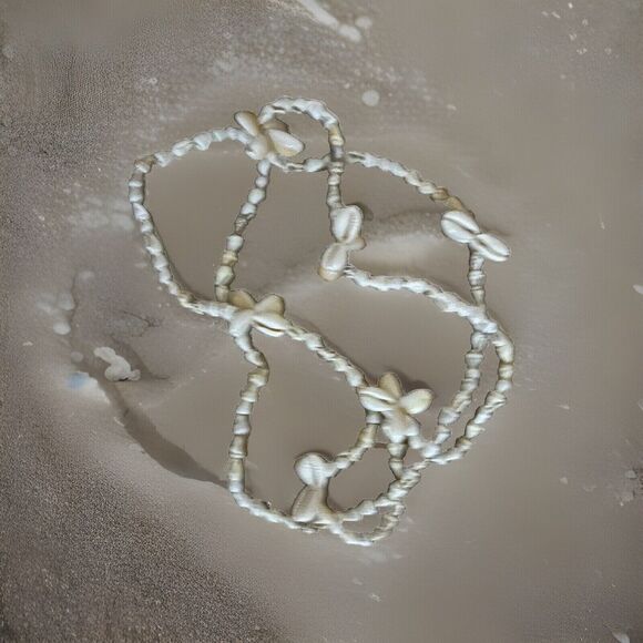 Seashell Necklace Lot 2 Beach Cowrie Shell Bead Lei Summer Wedding Festival Luau - Picture 3 of 5